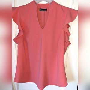 7th Avenue New York & Company Design Studio Split Neck Ruffle Top
